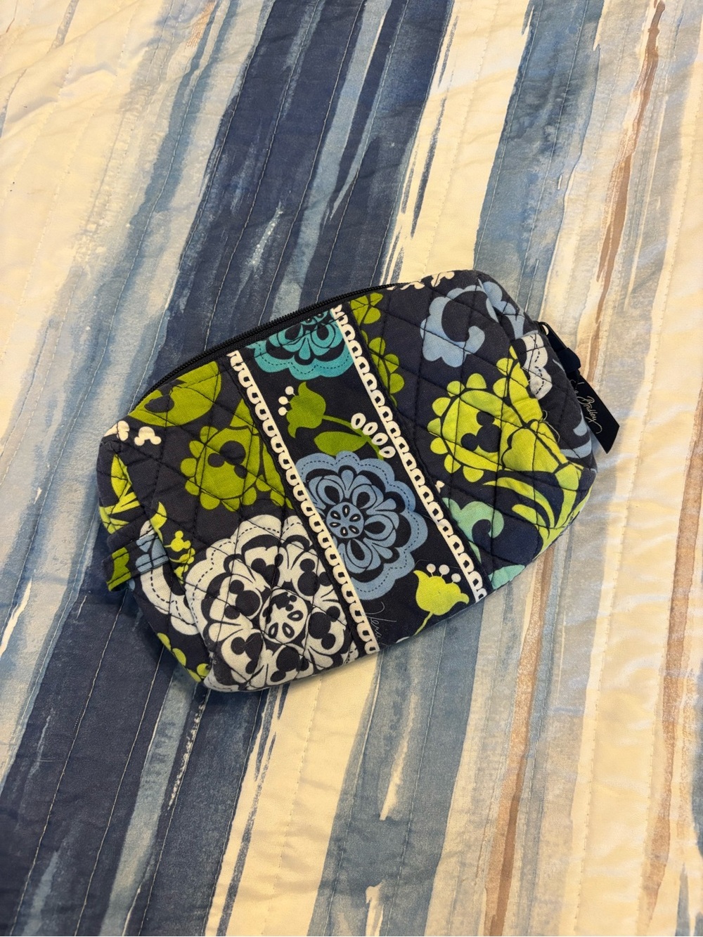 Vera Bradley Floral Zip Cosmetic Pouch in Navy, Lime & Sky